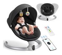 Helangel Columpio para bebés, balancín eléctrico con aplicación y mando a distancia, arnés de 5 puntos mejorado, 10 canciones Bluetooth y 5 velocidades, soporta 9 kg