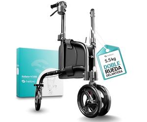 Helavo Andador de 3 Ruedas con Ruedas Dobles Delanteras - sólo 5,5 kg, Plegable, Estrecho, Andador para Adulto de Interior y Exterior, Andador Para Anciano de Aluminio