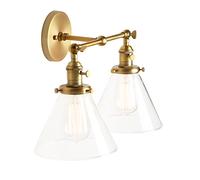 HELCEKOU Aplique de Pared Edison de Estilo Industrial Vintage con Doble Cabezal y Pantalla de Cristal Transparente para cafetería. Lámparas de Estilo Retro y Elegantes.