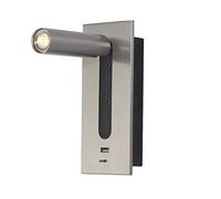 HELCEKOU Aplique de Pared LED Moderno con Interruptor - 3W Blanco cálido 3000K 350° Aplique Ajustable Puerto USB 5V 2.1A Carga rápida Elegante Acabado en níquel para Lectura y decoración.
