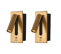 HELCEKOU Juego de 2 Apliques de Pared LED Modernos para Lectura - Luz Ajustable de 350°, 3W, luz Blanca cálida de 3000K, Puerto de Carga rápida USB de 5V 2.1A decoración del Dormitorio y la