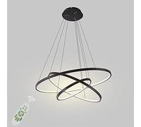 HELCEKOU Lámpara Colgante LED Circular Ajustable, Moderna lámpara de araña de Metal acrílico para Sala de Estar, Dormitorio y Comedor. Color Negro. Atenuación Continua, 40/60/80 cm, 113 W.
