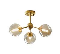 HELCEKOU Lámpara Colgante Lineal de 3 Luces de Cristal, Metal Dorado y latón Cepillado, con Forma de molécula mágica, Ideal para Dormitorio, Sala de Estar y Pasillo (3 Luces)