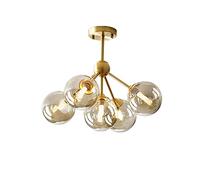 HELCEKOU Lámpara Colgante Lineal de 5 Luces de Cristal, Metal Dorado y latón Cepillado, con Forma de molécula mágica, Ideal para Dormitorio, Sala de Estar y Pasillo (5 Luces)
