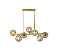 HELCEKOU Lámpara Colgante Lineal de 7 Luces de Cristal, Metal Dorado y latón Cepillado, con Forma de molécula mágica, Ideal para Dormitorio, Sala de Estar y Pasillo (7 Luces)