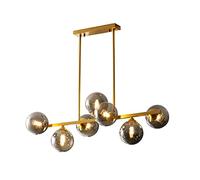 HELCEKOU Lámpara Colgante Lineal de 7 Luces de Cristal, Metal Dorado y latón Cepillado, con Forma de molécula mágica, Ideal para Dormitorio, Sala de Estar y Pasillo (Gris Humo, 7 Luces)