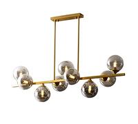 HELCEKOU Lámpara Colgante Lineal de 9 Luces de Cristal, Metal Dorado y latón Cepillado, con Forma de molécula mágica, Ideal para Dormitorio, Sala de Estar y Pasillo (Gris Humo, 9 Luces)