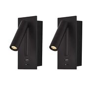 HELCEKOU Lámpara de Lectura LED de Pared Ajustable - Giratoria 350°, luz Blanca cálida 3000K, Carga rápida USB 5V 2.1A, Juego Moderno de 2 para iluminación de Dormitorio y Sala de Estar