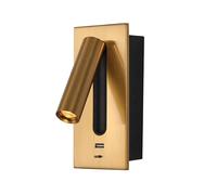 HELCEKOU Lámpara de Lectura LED Moderna de Pared con Interruptor - 3W 3000K Luz Blanca cálida USB 5V 2.1A Carga rápida Ajustable 350° Aplique de mesita de Noche Elegante Acabado Bronce