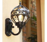 HELCEKOU Lámpara de Pared Tipo Farol de Cristal, Estilo Vintage, para Exteriores, Impermeable y Resistente al óxido, de Aluminio, para decoración de pasillos, Villas, Patios y Jardines (Negra).