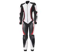 Held Ayana 3 - Traje de piel de una pieza para mujer - Certificado AAA CE según EN 17092 - Ropa de moto para mujer con protectores de nivel 2 D3O - Rodilleras - Piel de vacuno suave - Blanco y rojo