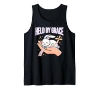 Held by Grace Christian Cita Fe Fiel Conejito Amante Camiseta sin Mangas