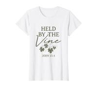 Held by The Vine John 15:4 Christian Grapevine Faith Camiseta Camiseta gráfica económica, Mujer, Blanco, L