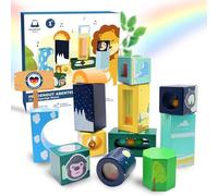 HELDENGUT® ‘Um-Die-Welt’ Klangbausteine AB 1 Jahr für Babys - Baby Bausteine aus hochwertigem Bauklötze Holz - Pädagogisches Montessori Spielzeug Baby AB 1 Jahr für Mädchen & Junge (Ideales Geschenk)