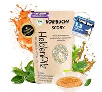 HeldenPilz® Hongo de té de Kombucha orgánico, vital, de crecimiento fuerte, con líquido de base, para hasta 6 l de Kombucha, garantía de éxito e instrucciones (idioma español no garantizado), 100%