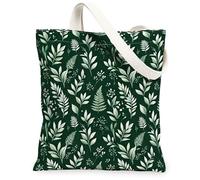 Helecho - Bolsa de lona para mujer, diseño de hojas botánicas, color verde primavera, lavable, reutilizable, para ir de compras, brunch Park, Biblioteca, excursiones de día, 13 x 15 pulgadas