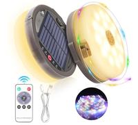 HELESIN 12,8 m 128 luces LED para camping, enrollable, multicolor, carga solar y USB, lámpara de camping, portátil, 3600 mAh, luz solar de camping, regulable, 5 modos para camping, fiestas, decoración