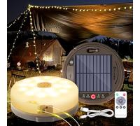 HELESIN Cadena de luces para camping, enrollable, 12,8 m, 128 LED, solar, para camping, exterior, carga USB, IP44, resistente al agua, para camping, jardín y senderismo