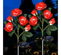 HELESIN Lámparas solares para exterior jardín, 2 unidades, protección IP65, resistentes al agua, flores solares para exteriores, rosas solares, exteriores, resistentes a la intemperie, lámparas