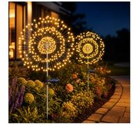 HELESIN Luces de Jardín Solar, 120 LED Exterior Solares Fuegos Artificiales Luces, DIY Paisaje Decoración Luces Lmpermeable para jardín, césped, Patio(Blanco Cálido, 2 pack)