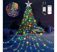 HELESIN Luces navideñas con 8 modos, temporizador 410 LED, pino, cadena de luces con anillo y 16 guirnaldas, luces de Navidad para exteriores, 150 cm - 250 cm, decoración de árboles (multicolor)