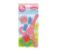Heless 116 - Juego de 20 pinzas para la ropa y una percha, de colores, accesorios para el hogar de la muñeca