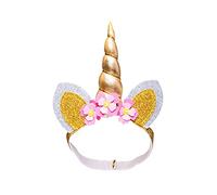 Heless 131 - Diadema para muñecas con Cuernos Dorados y Brillantes y Flores, tamaño 35-45 cm