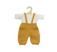 Heless 1415-Ropa algodón 100% orgánico, Conjunto de 2 Piezas con Peto en Amarillo Miel y Camiseta Blanca para muñecas y Peluches de tamaño 28-35 cm, Color Yellow, Green (1415)