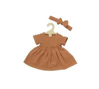 Heless 1425 - Ropa para muñecas de algodón 100% orgánico, Juego de 2 Piezas con Vestido y Cinta para el Pelo en Color Caramelo para muñecas y Peluches de tamaño 28-35 cm