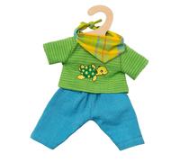 Heless 1721 - Set de ropa de comercio justo para muñecas, Outfit Max, 3 piezas con pantalón, camisa y bufanda elegante, talla 28 - 35 cm