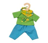 Heless 1721 - Set de ropa de comercio justo para muñecas, Outfit Max, 3 piezas con pantalón, camisa y bufanda elegante, talla 28 - 35 cm
