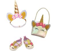 Heless 231-Accesorios diseño Unicornio con Purpurina, Juego de Accesorios de 3 Piezas con Bailarinas, Bolso y Cinta para el Pelo para muñecas y Peluches de 35 a 45 cm, Color Gold, White, Pink (231)