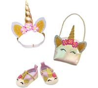 Heless 2311 - Accesorios para muñecas en diseño Unicornio con Purpurina, Juego de Accesorios de 3 Piezas con Bailarinas, Bolso y Cinta para el Pelo para muñecas y Peluches de tamaño 30-34 cm