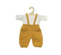 Heless 2415 - Ropa para muñecas de algodón 100% orgánico, Conjunto de 2 Piezas con Peto en Amarillo Miel y Camiseta Blanca para muñecas y Peluches de 35 a 45 cm