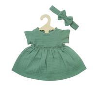 Heless 2424 - Ropa para muñecas de algodón 100% orgánico, Juego de 2 Piezas con Vestido y Cinta para el Pelo en Verde Salvia para muñecas y Peluches de 35 a 45 cm