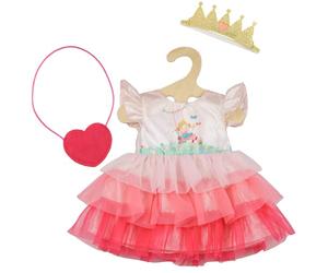Heless 2580 - Ropa para muñecas, Vestido Princesa Emily, en Rosa, con Bolsa de corazón y Corona, para muñecas y Peluches de tamaño 35-45 cm