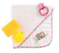 Heless 279 - Set de cuidado de muñecas, 4 piezas, toalla de baño con capucha y accesorios, perezoso Flauschi, para muñecas de 38 a 45 cm