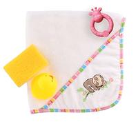 Heless 279 - Set de cuidado de muñecas, 4 piezas, toalla de baño con capucha y accesorios, perezoso Flauschi, para muñecas de 38 a 45 cm