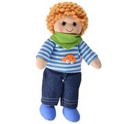 Heless 301 - Muñeco blando Nils, con vaqueros, camisa de rayas y pañuelo al cuello, de unos 22 cm de altura, para abrazar, jugar y amar