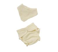 Heless 4201 - Ropa para muñecas de algodón 100% orgánico, Juego de 2 Piezas con pañal de Tela y Babero en Color Crudo para muñecas y Peluches de tamaño 28-35 cm