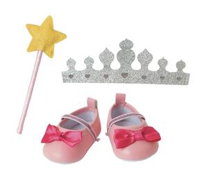 Heless 4301 - Accesorios para muñecas en diseño Princesa Lillifee, Juego de Accesorios de 3 Piezas con Bailarinas, Corona de Purpurina y Varita mágica para muñecas y Peluches de 30-34 cm