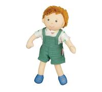 Heless 508-Muñeco Fred, niño, con Peto Verde y Camisa para Poner y Quitar, 22 cm de Altura Aprox. Muñeco de Peluche para abrazar, Jugar y querer, Color Beige, White, Blue, Universal (508)