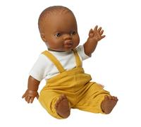 Heless 54023-Muñeco bebé niño con Peto de Muselina en Amarillo Miel y Camisa Blanca, de algodón orgánico, Talla muñeca 34 cm, Color Honey Yellow, Normal (54023)