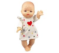 Heless 54035 - Set de muñeca con la muñeca Gordi niña y un Vestido de Pana Beige «Confeti de Corazones» con un corazón Rojo, tamaño Aprox. 34 cm