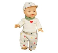Heless 54036 - Set de muñecas con muñeco Gordi y Conjunto Compuesto por Pantalones de Pana «Confeti de Corazones», Camiseta y pañuelo Verde, tamaño Aprox. 34 cm
