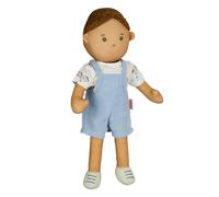 Heless 59 - Muñeco de Tela niño Noah con Peto Azul y Camisa para Poner y Quitar, Aprox. 32 cm de Altura muñeco blandito para abrazar, Jugar y querer