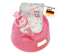 Heless 808 - Set de Orinal para muñecas en Rosa, con un diámetro de 15 cm, Incluye sonajero, Chupete y pañal Grande, Adaptado a los tamaños habituales de muñecas