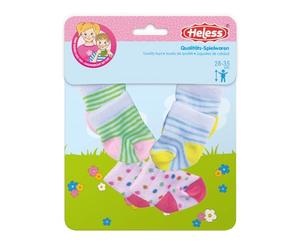 Heless 8791 - Ropa para muñecas con diseño Funny Animals, Juego de 3 Calcetines con Motivos de Colores en 3 diseños, para muñecas y Peluches de tamaño 28-35 cm