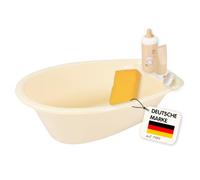 Heless 921 - Set de bañera para muñecas con Accesorios | En color beige, en el tamaño 41 x 23 x 13 cm, para niños a partir de 36 meses