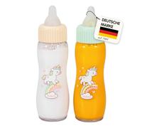 Heless 930 - Set mágico de biberones para muñecas «Henri el Unicornio», Accesorios para muñecas Que Incluye 2 biberones con Leche y Zumo mágicos